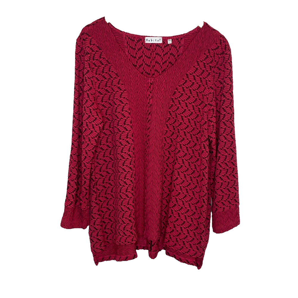 Women's Large Habitat Lagenlook Pink Patterned Rayon Blend Long Sleeve Shirt